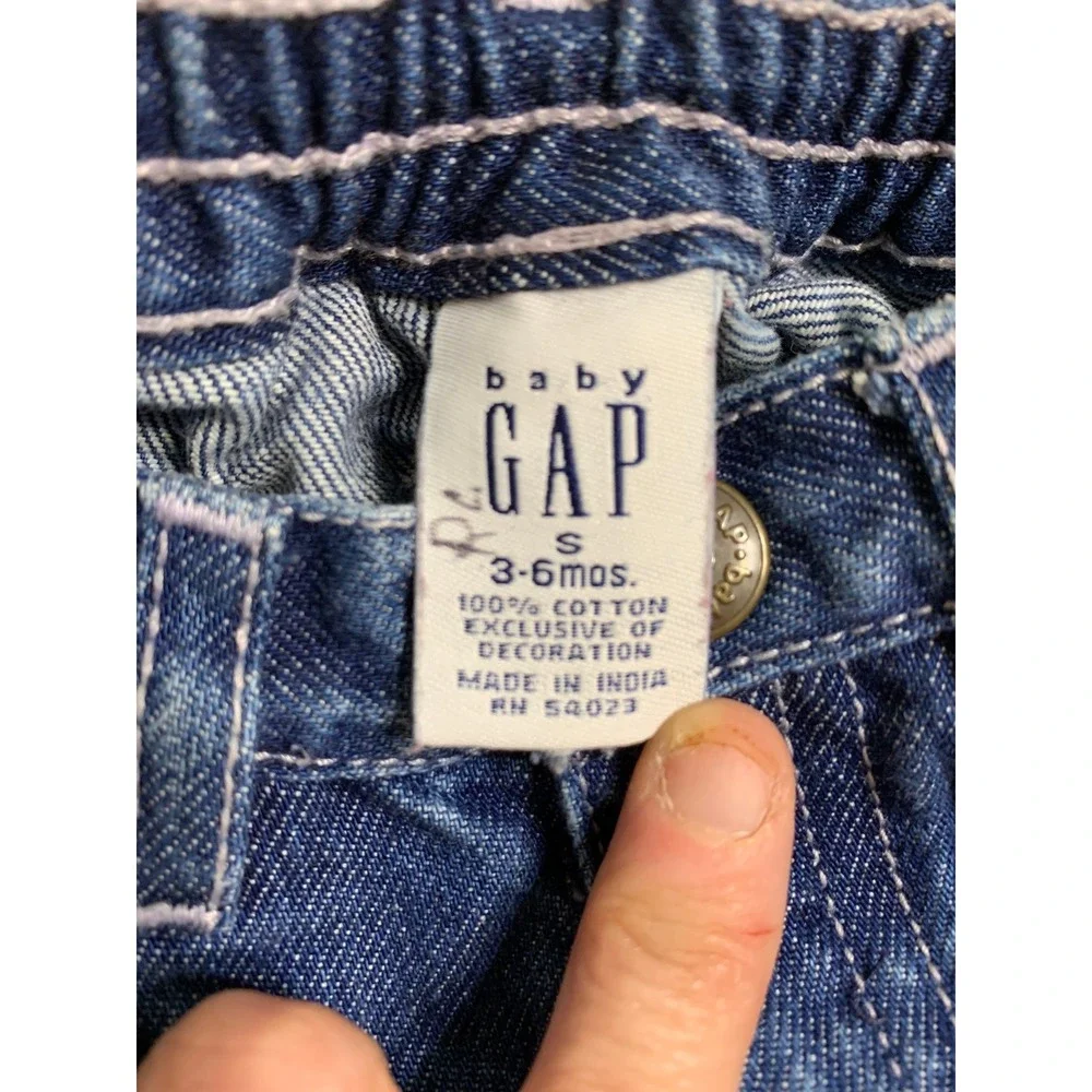 Baby Gap VTG Jeans 3-6 Months Distressed Denim Patchwork Cuffs Elastic Waist‎ - Picture 3 of 9